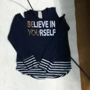 Navy blue shirt says believe in yourself and beyou
